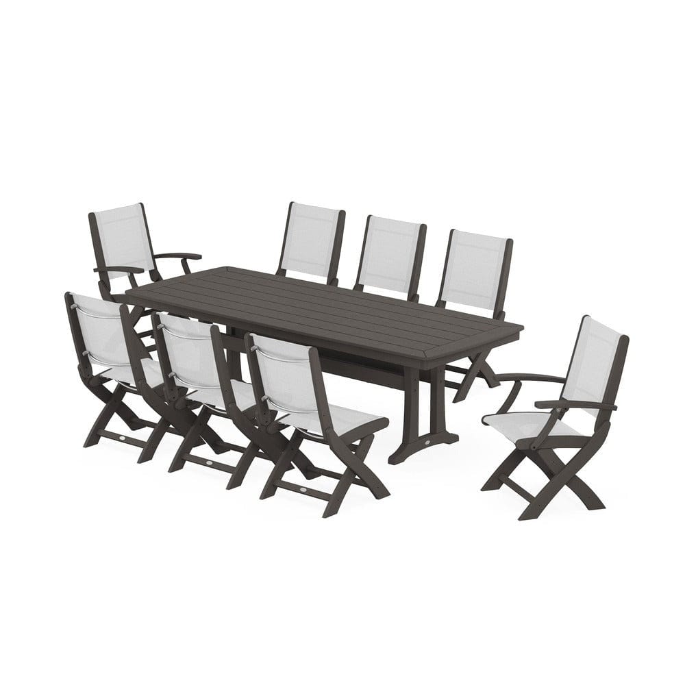 POLYWOOD® - Coastal Folding 9-Piece Dining Set with Trestle Legs - PWS1501