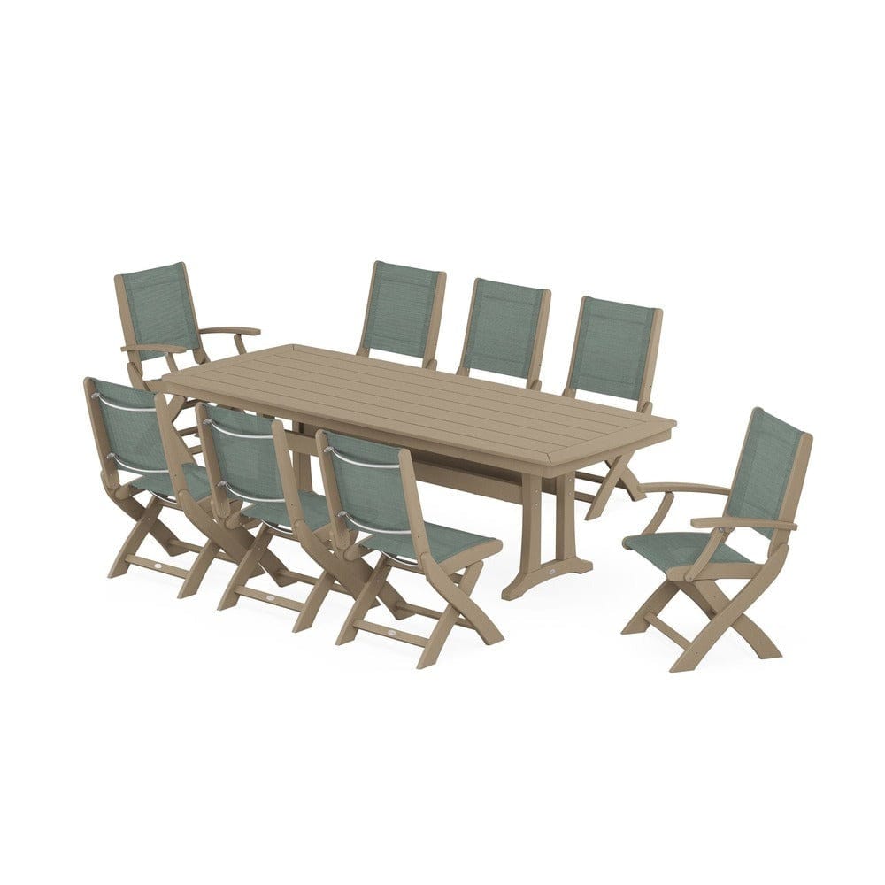POLYWOOD® - Coastal Folding 9-Piece Dining Set with Trestle Legs - PWS1501