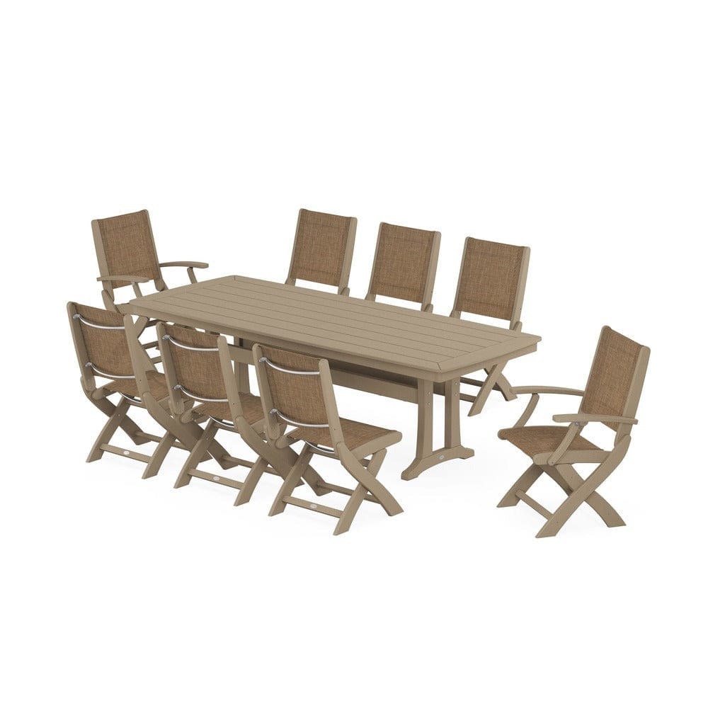 POLYWOOD® - Coastal Folding 9-Piece Dining Set with Trestle Legs - PWS1501 Outdoor Furniture POLYWOOD®