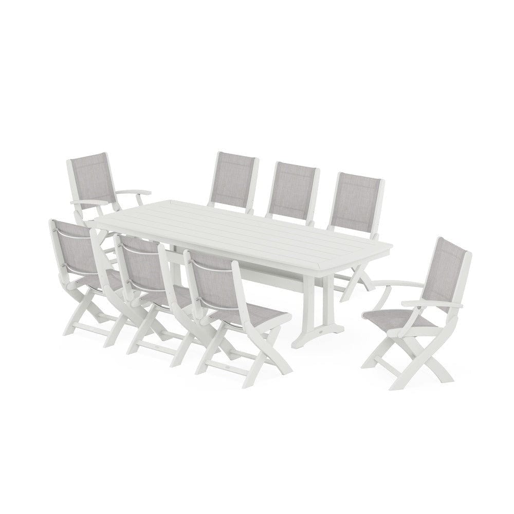 POLYWOOD® - Coastal Folding 9-Piece Dining Set with Trestle Legs - PWS1501