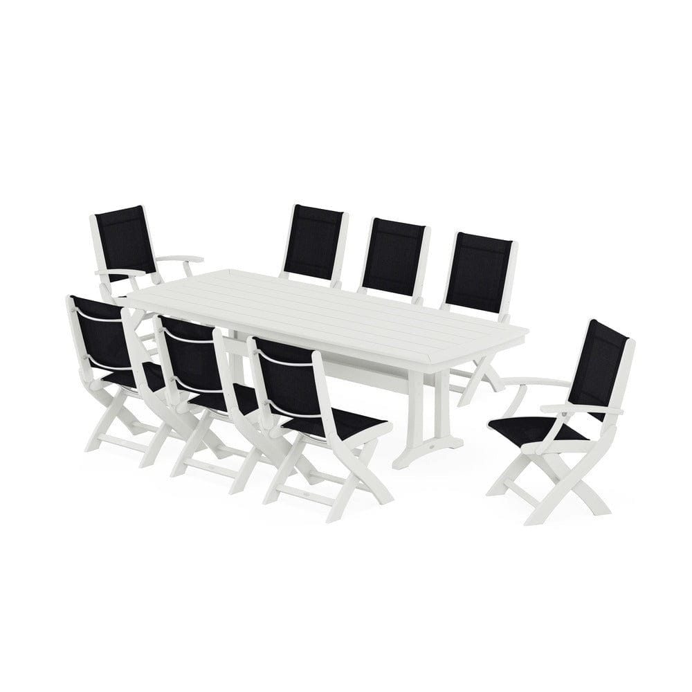 POLYWOOD® - Coastal Folding 9-Piece Dining Set with Trestle Legs - PWS1501