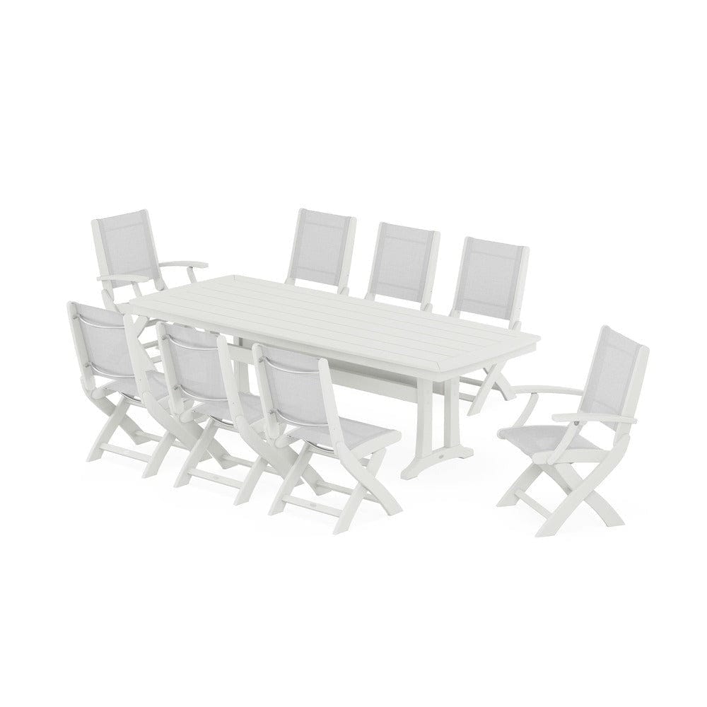 POLYWOOD® - Coastal Folding 9-Piece Dining Set with Trestle Legs - PWS1501