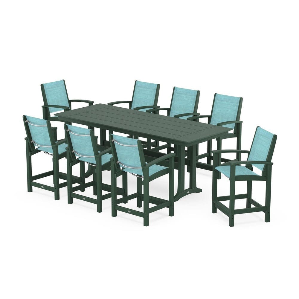 POLYWOOD® - Coastal 9-Piece Farmhouse Counter Set with Trestle Legs - PWS1898