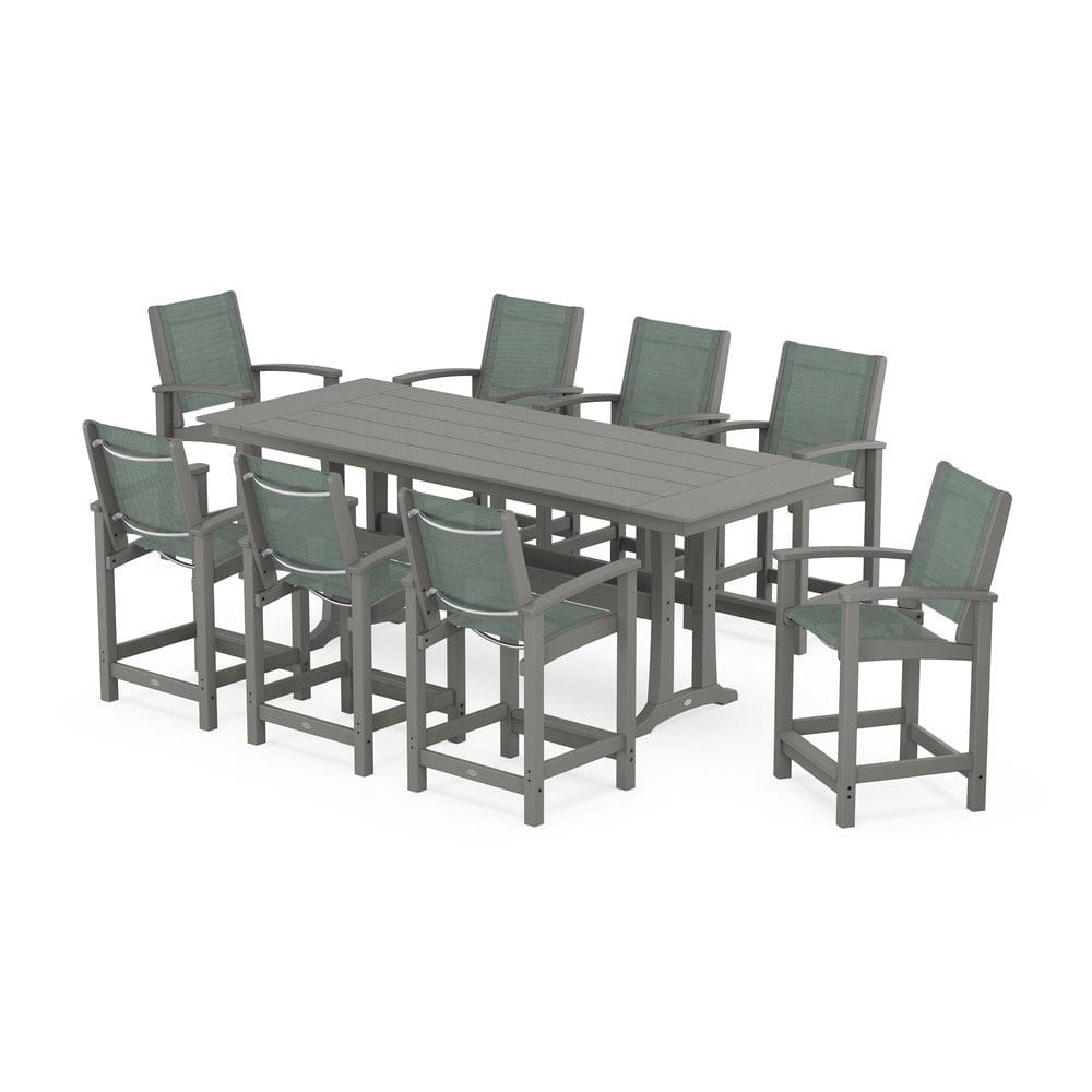 POLYWOOD® - Coastal 9-Piece Farmhouse Counter Set with Trestle Legs - PWS1898