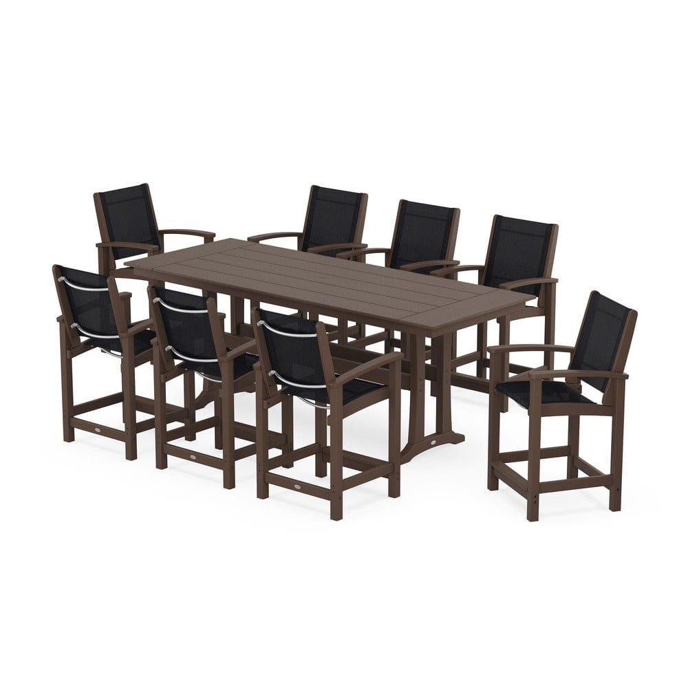 POLYWOOD® - Coastal 9-Piece Farmhouse Counter Set with Trestle Legs - PWS1898 Outdoor Furniture POLYWOOD®