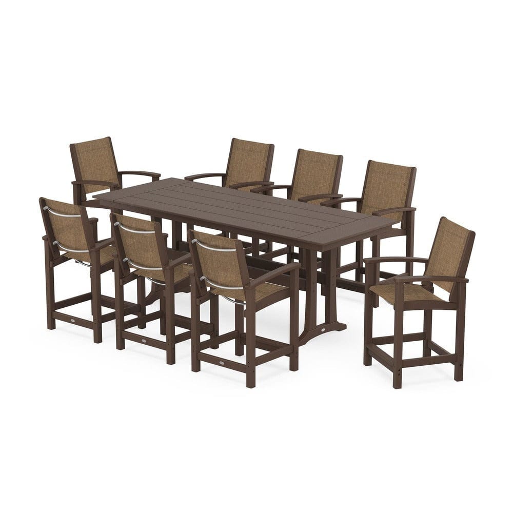 POLYWOOD® - Coastal 9-Piece Farmhouse Counter Set with Trestle Legs - PWS1898 Outdoor Furniture POLYWOOD®