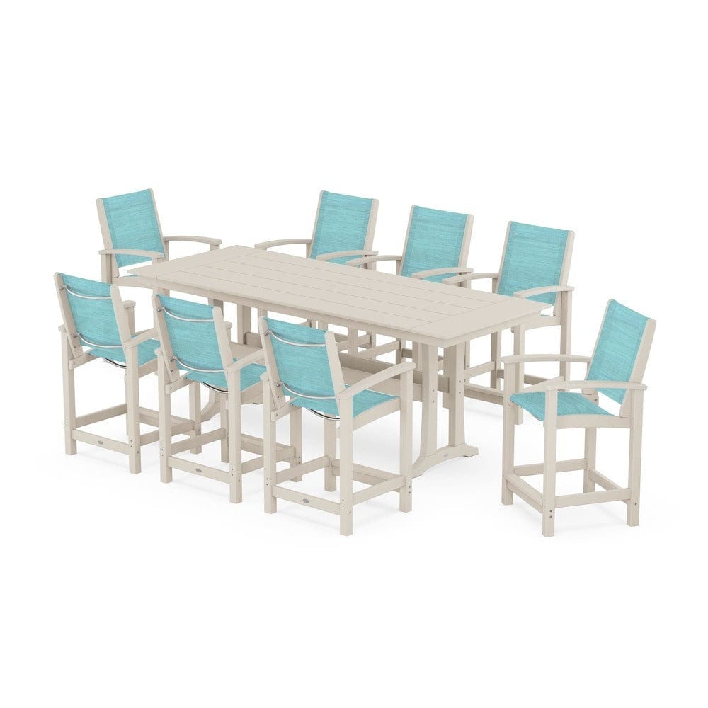POLYWOOD® - Coastal 9-Piece Farmhouse Counter Set with Trestle Legs - PWS1898