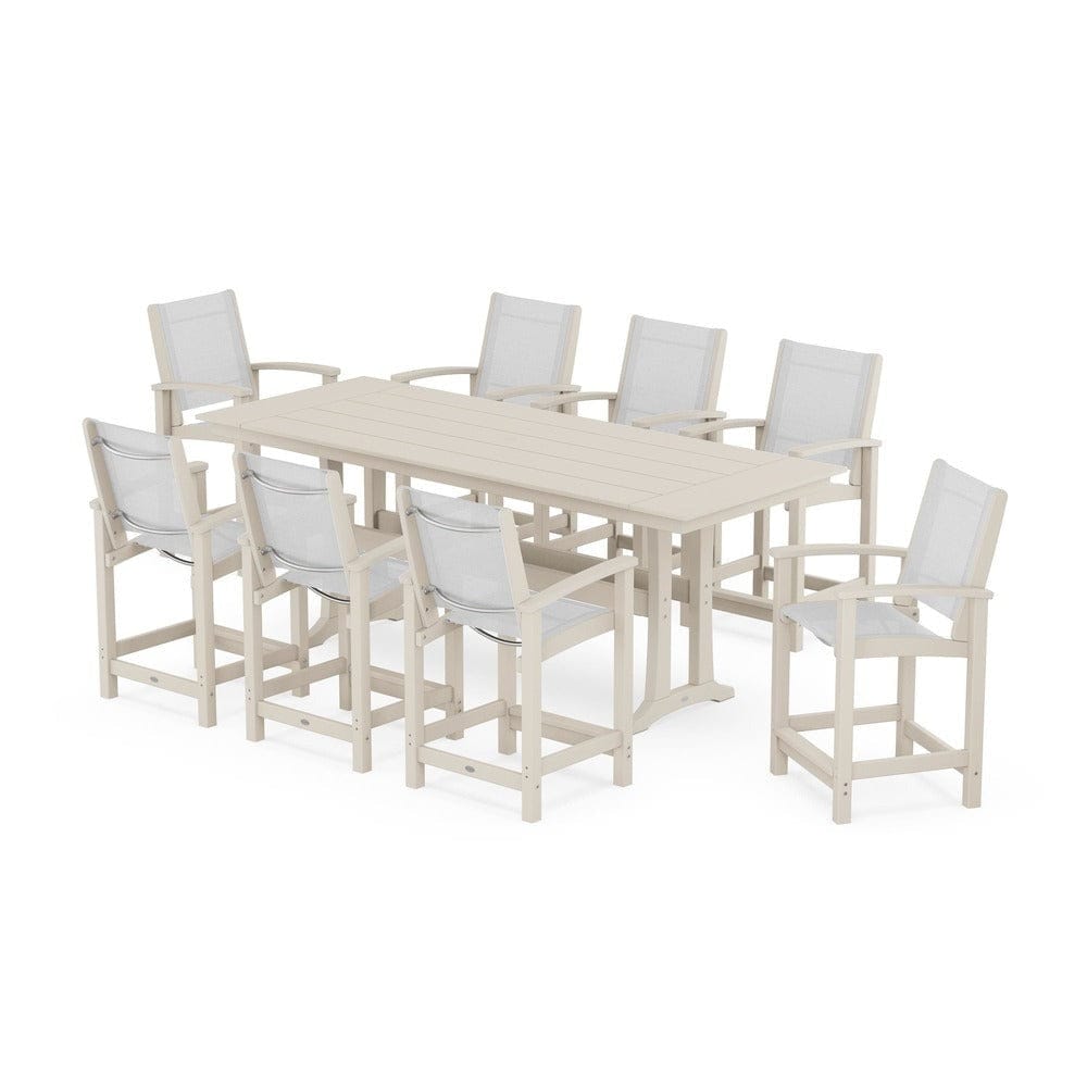 POLYWOOD® - Coastal 9-Piece Farmhouse Counter Set with Trestle Legs - PWS1898