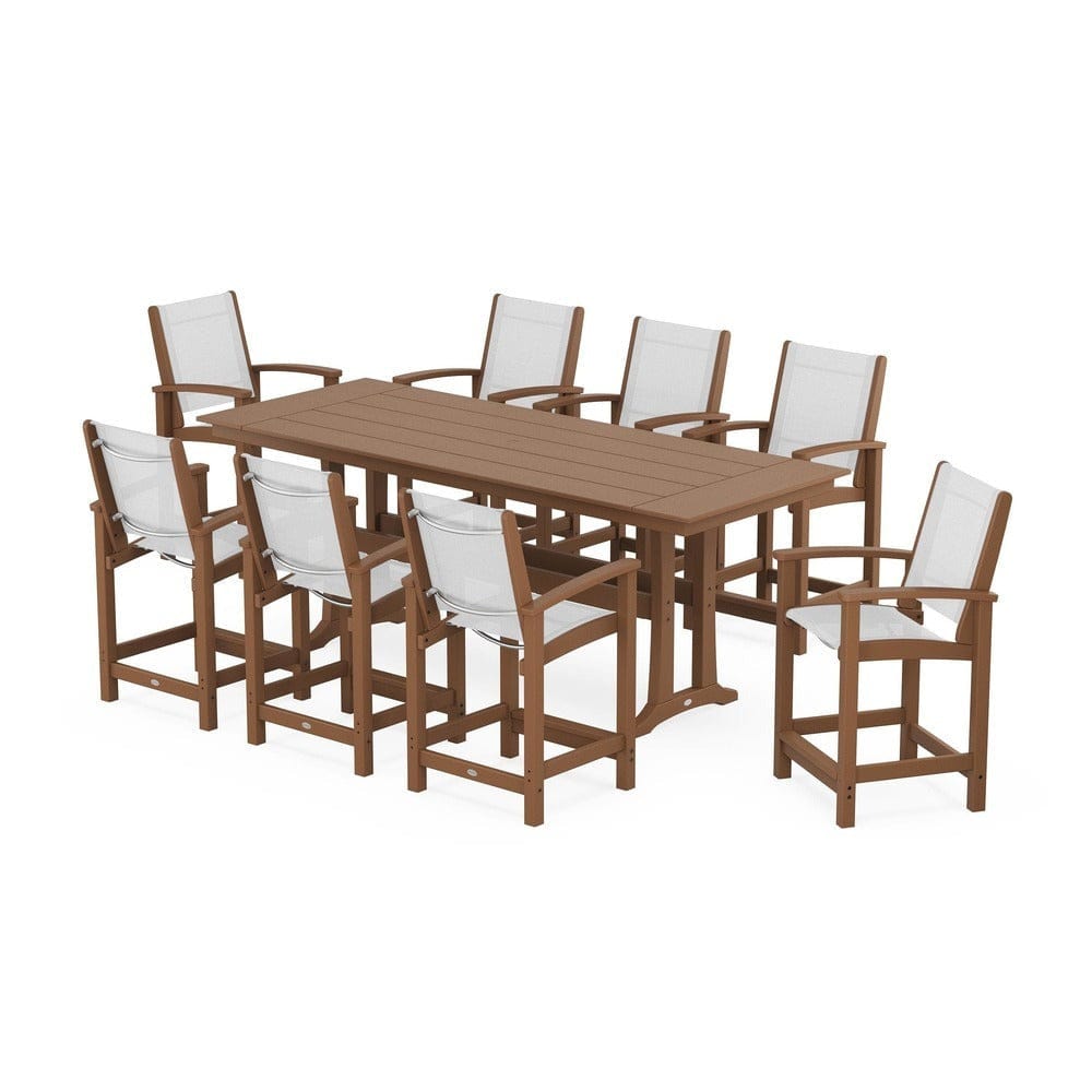 POLYWOOD® - Coastal 9-Piece Farmhouse Counter Set with Trestle Legs - PWS1898