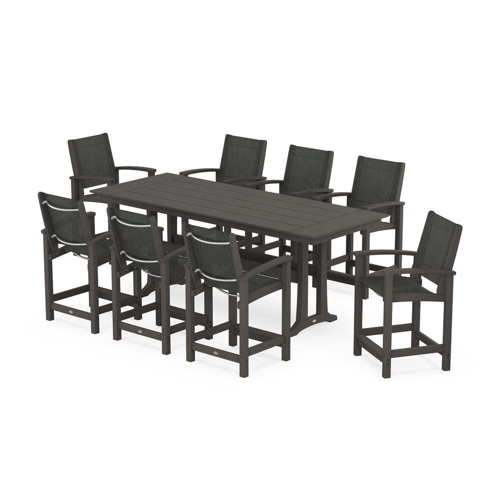 POLYWOOD® - Coastal 9-Piece Farmhouse Counter Set with Trestle Legs - PWS1898
