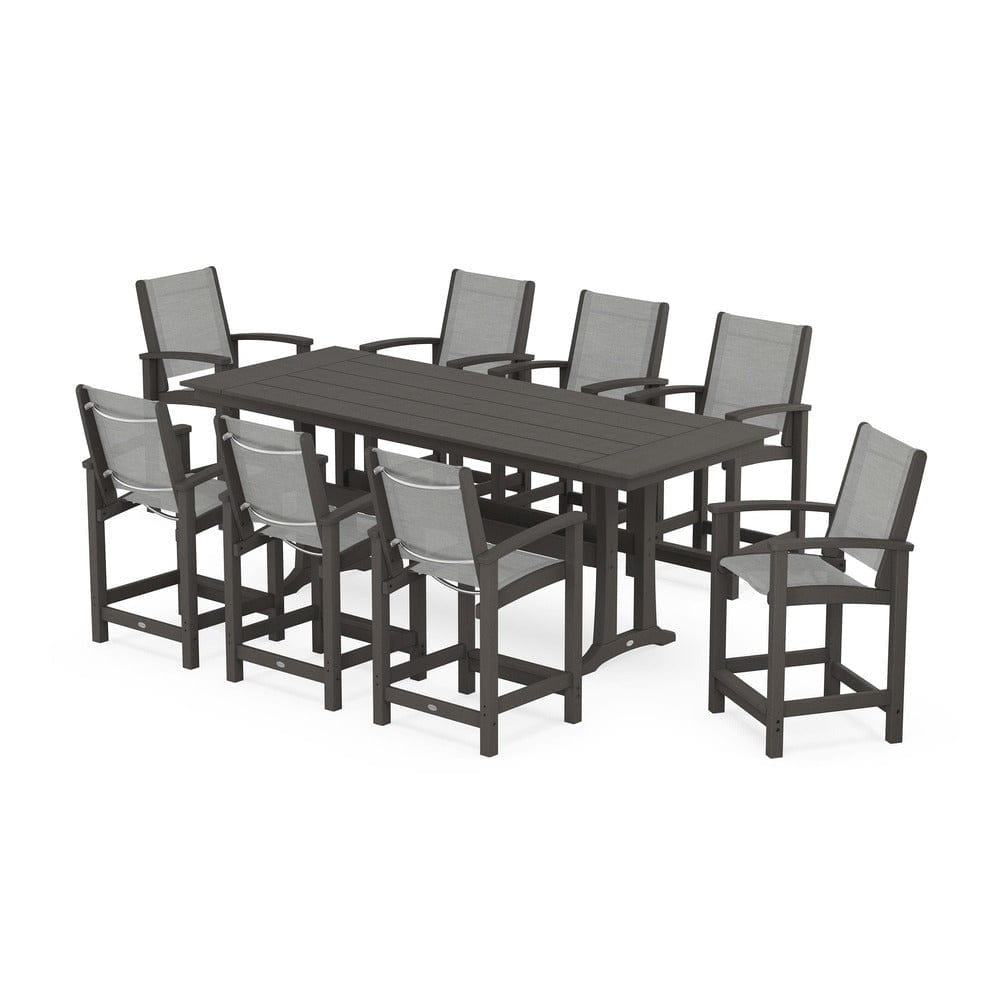 POLYWOOD® - Coastal 9-Piece Farmhouse Counter Set with Trestle Legs - PWS1898 Outdoor Furniture POLYWOOD®