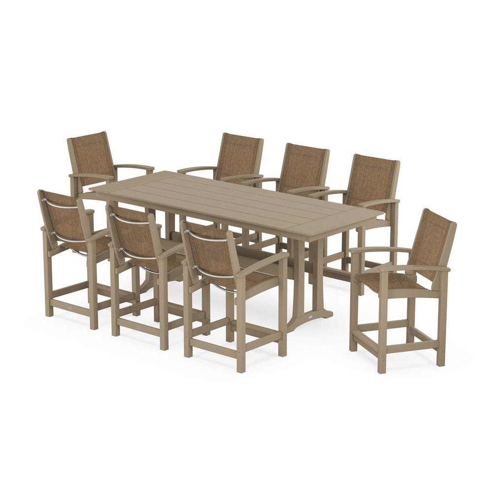 POLYWOOD® - Coastal 9-Piece Farmhouse Counter Set with Trestle Legs - PWS1898