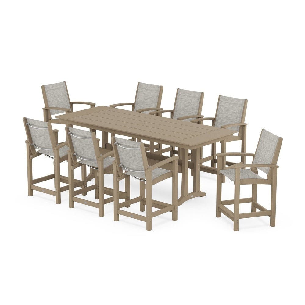 POLYWOOD® - Coastal 9-Piece Farmhouse Counter Set with Trestle Legs - PWS1898 Outdoor Furniture POLYWOOD®