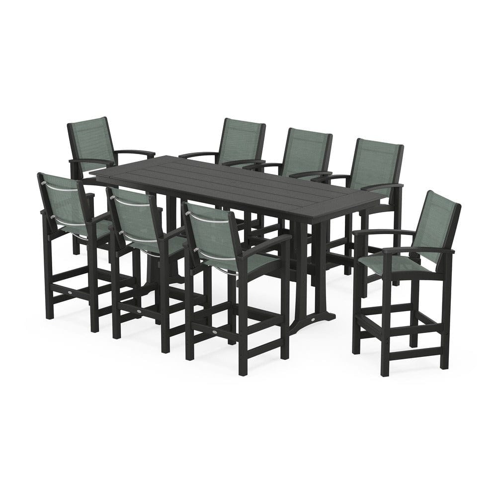 POLYWOOD® - Coastal 9-Piece Farmhouse Bar Set with Trestle Legs - PWS1915 Outdoor Furniture POLYWOOD®