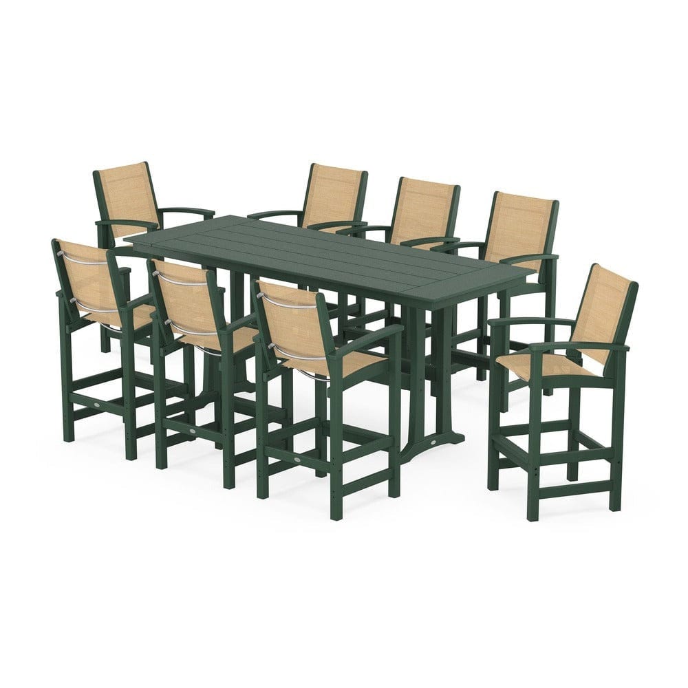 POLYWOOD® - Coastal 9-Piece Farmhouse Bar Set with Trestle Legs - PWS1915 Outdoor Furniture POLYWOOD®
