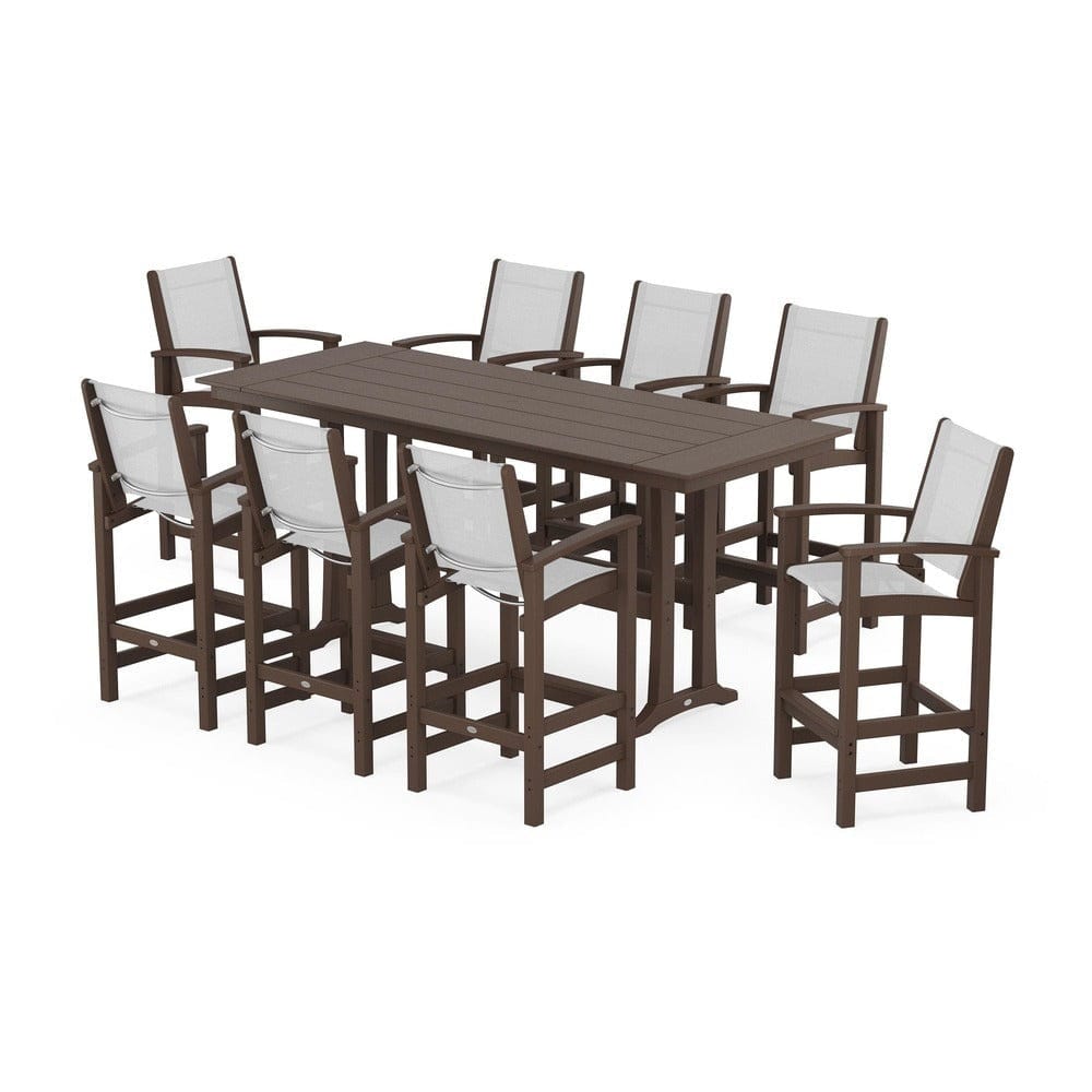 POLYWOOD® - Coastal 9-Piece Farmhouse Bar Set with Trestle Legs - PWS1915