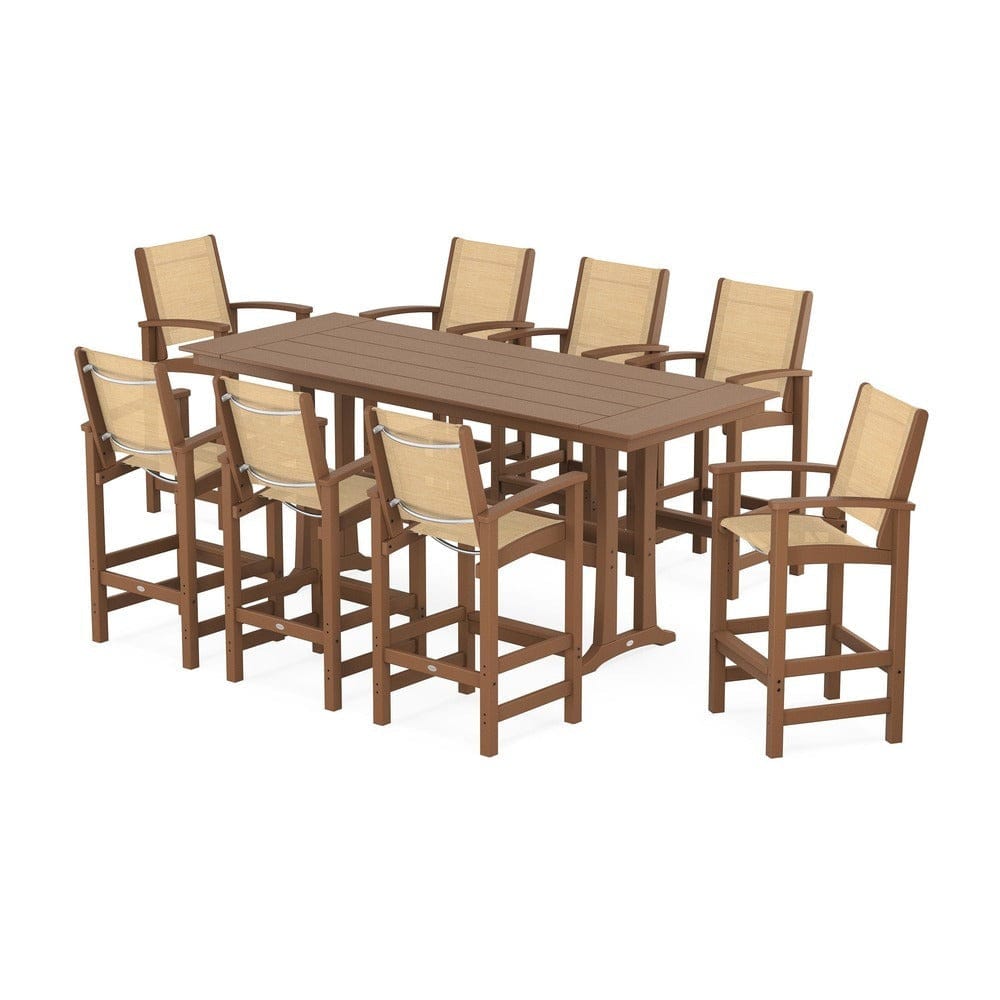 POLYWOOD® - Coastal 9-Piece Farmhouse Bar Set with Trestle Legs - PWS1915 Outdoor Furniture POLYWOOD®