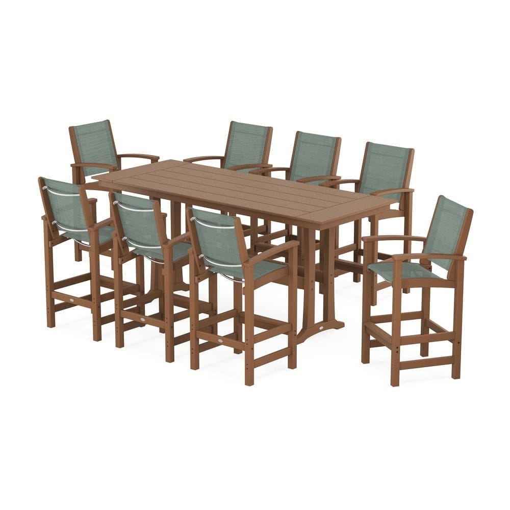 POLYWOOD® - Coastal 9-Piece Farmhouse Bar Set with Trestle Legs - PWS1915 Outdoor Furniture POLYWOOD®