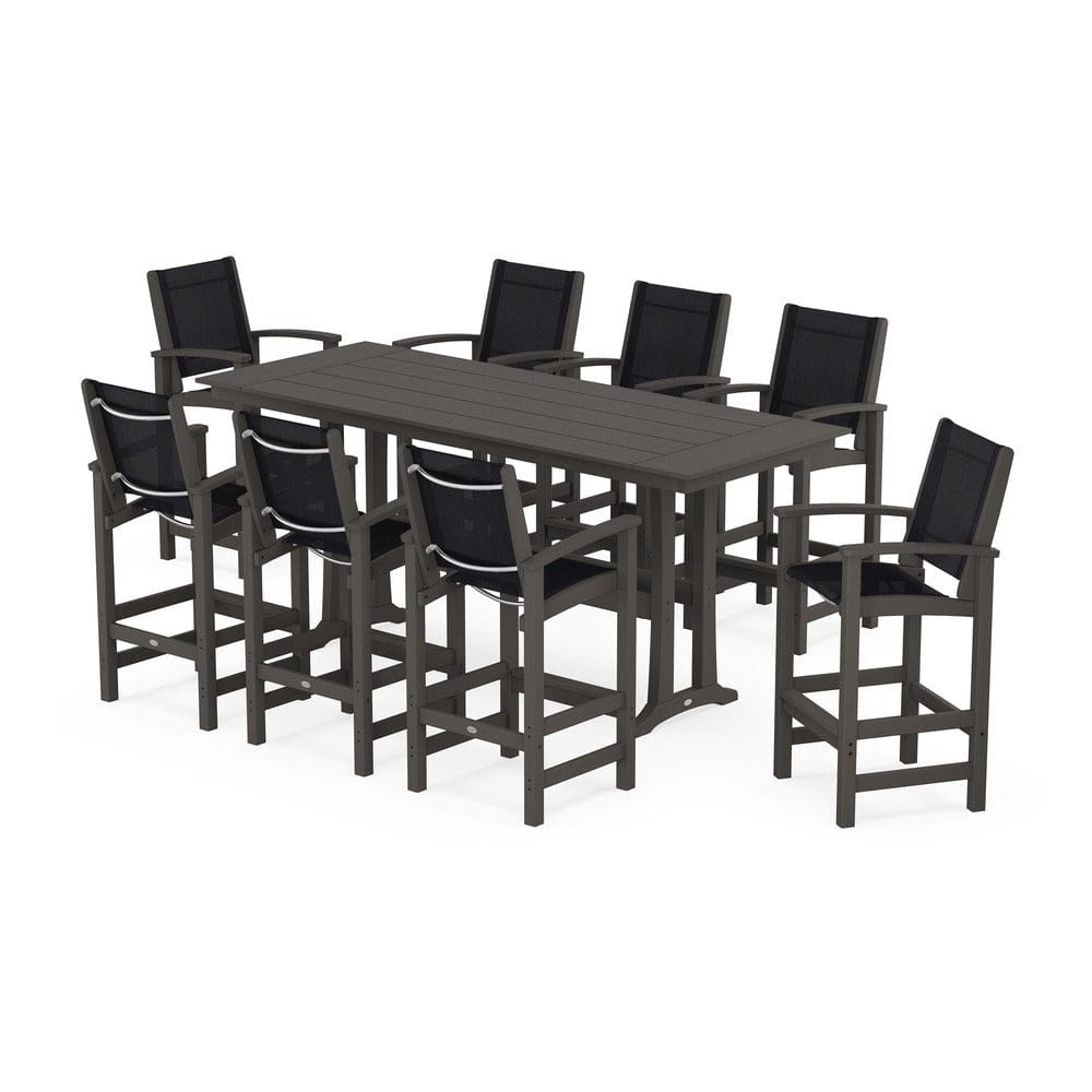 POLYWOOD® - Coastal 9-Piece Farmhouse Bar Set with Trestle Legs - PWS1915