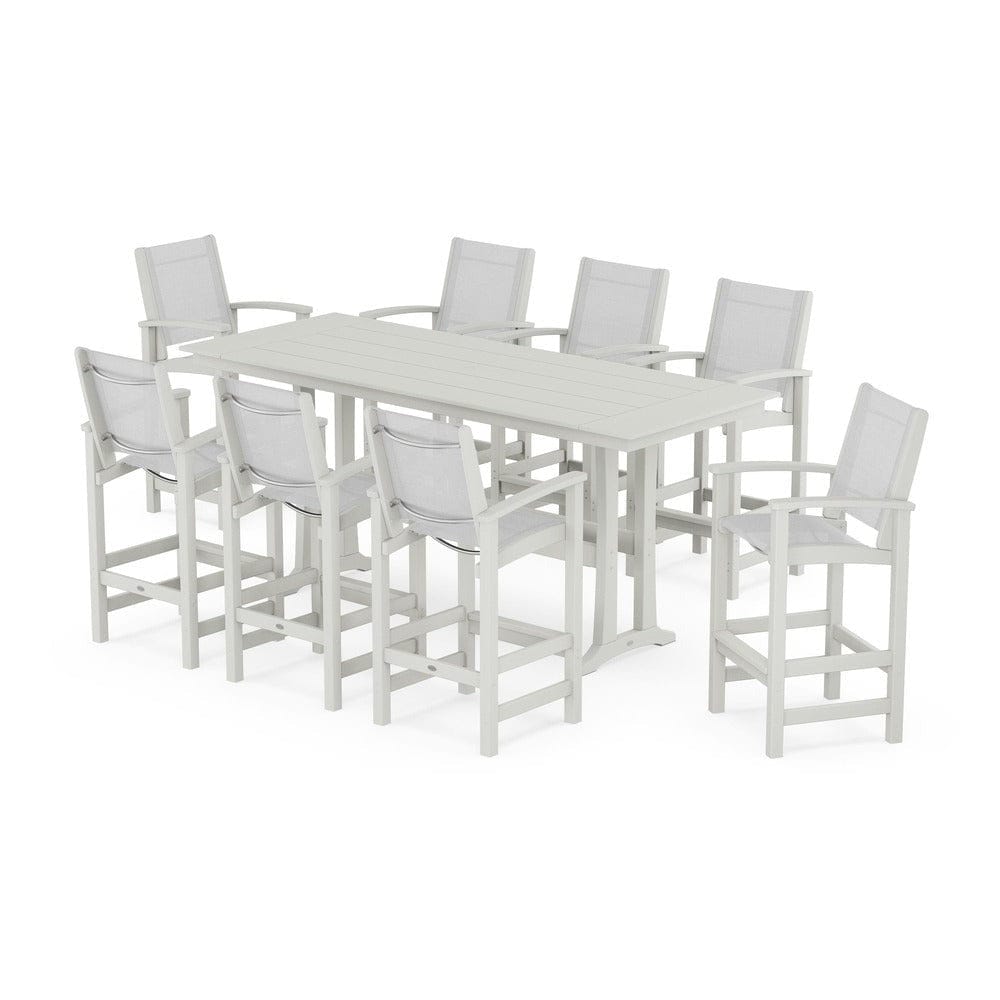POLYWOOD® - Coastal 9-Piece Farmhouse Bar Set with Trestle Legs - PWS1915