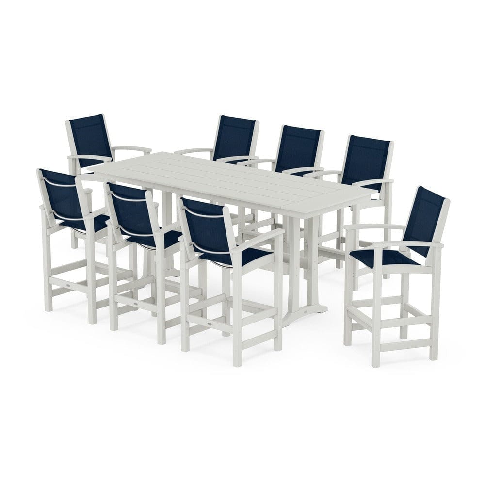 POLYWOOD® - Coastal 9-Piece Farmhouse Bar Set with Trestle Legs - PWS1915