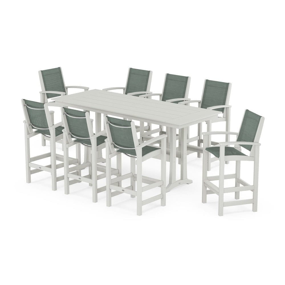 POLYWOOD® - Coastal 9-Piece Farmhouse Bar Set with Trestle Legs - PWS1915