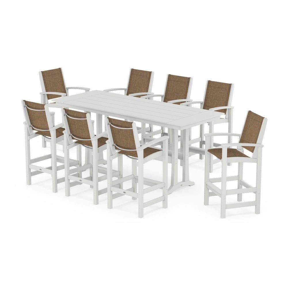 POLYWOOD® - Coastal 9-Piece Farmhouse Bar Set with Trestle Legs - PWS1915