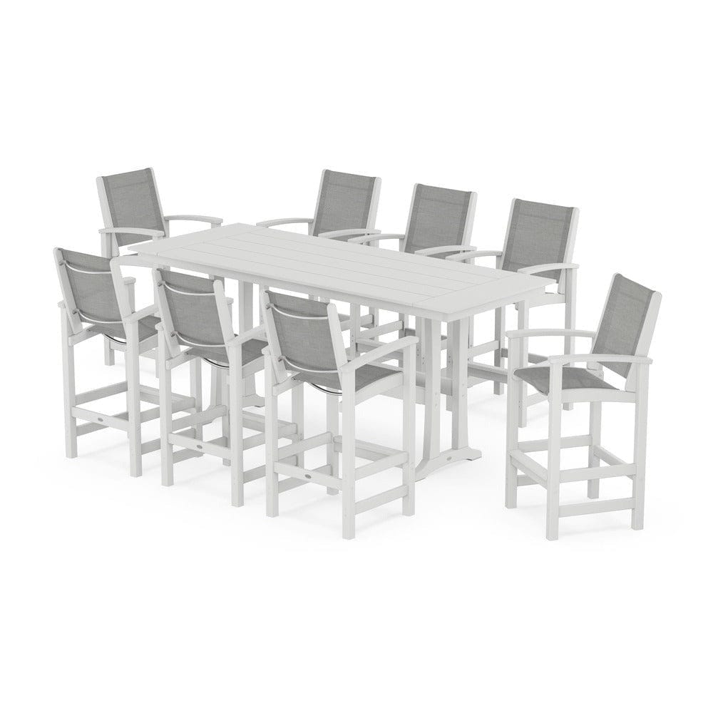 POLYWOOD® - Coastal 9-Piece Farmhouse Bar Set with Trestle Legs - PWS1915 Outdoor Furniture POLYWOOD®