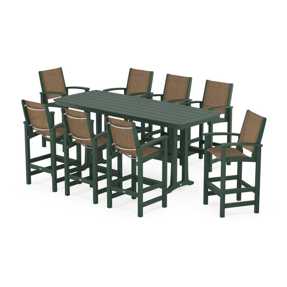POLYWOOD® - Coastal 9-Piece Bar Set with Trestle Legs - PWS1948 Outdoor Furniture POLYWOOD®
