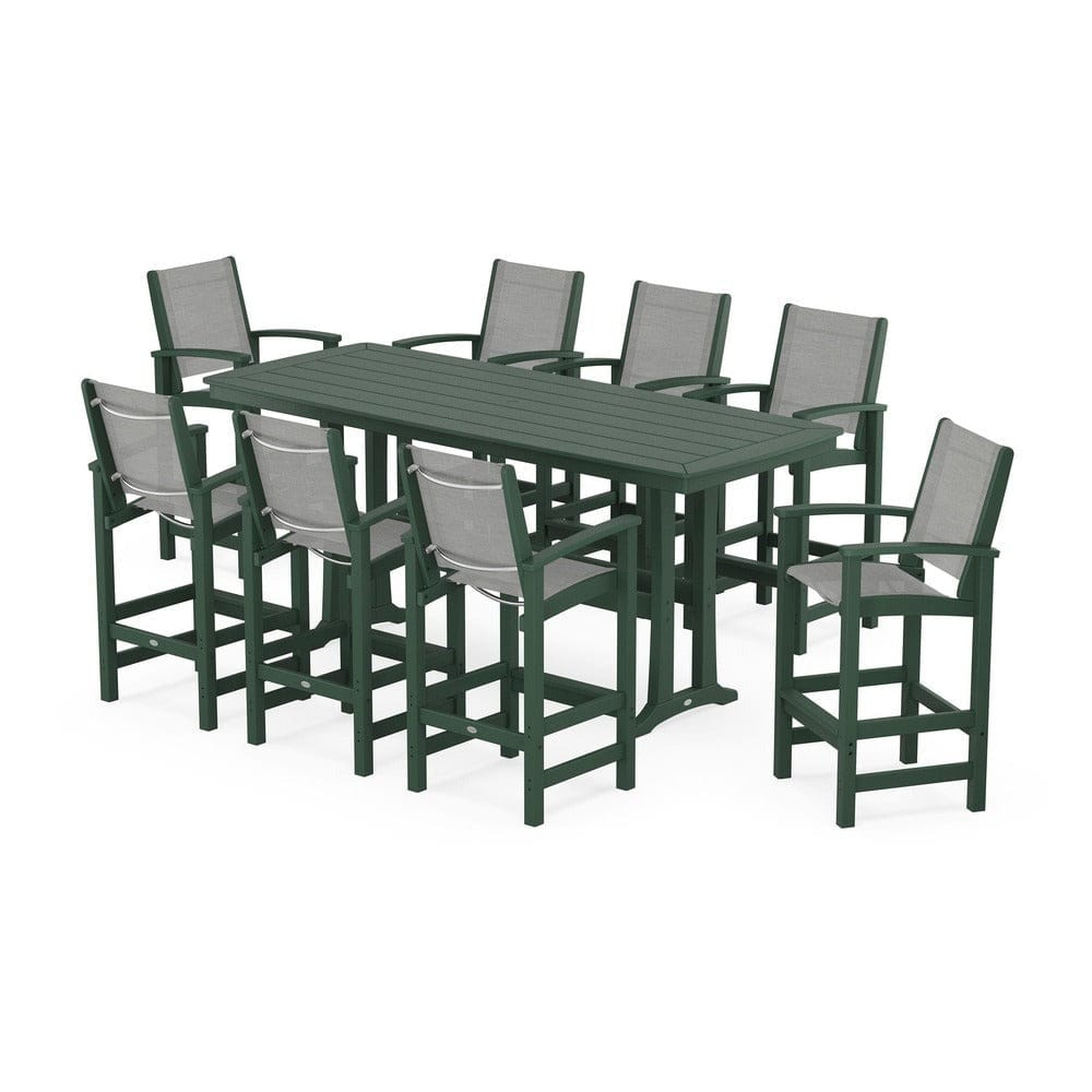 POLYWOOD® - Coastal 9-Piece Bar Set with Trestle Legs - PWS1948 Outdoor Furniture POLYWOOD®