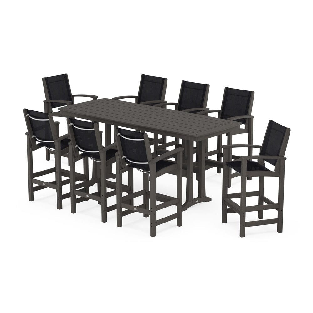 POLYWOOD® - Coastal 9-Piece Bar Set with Trestle Legs - PWS1948 Outdoor Furniture POLYWOOD®