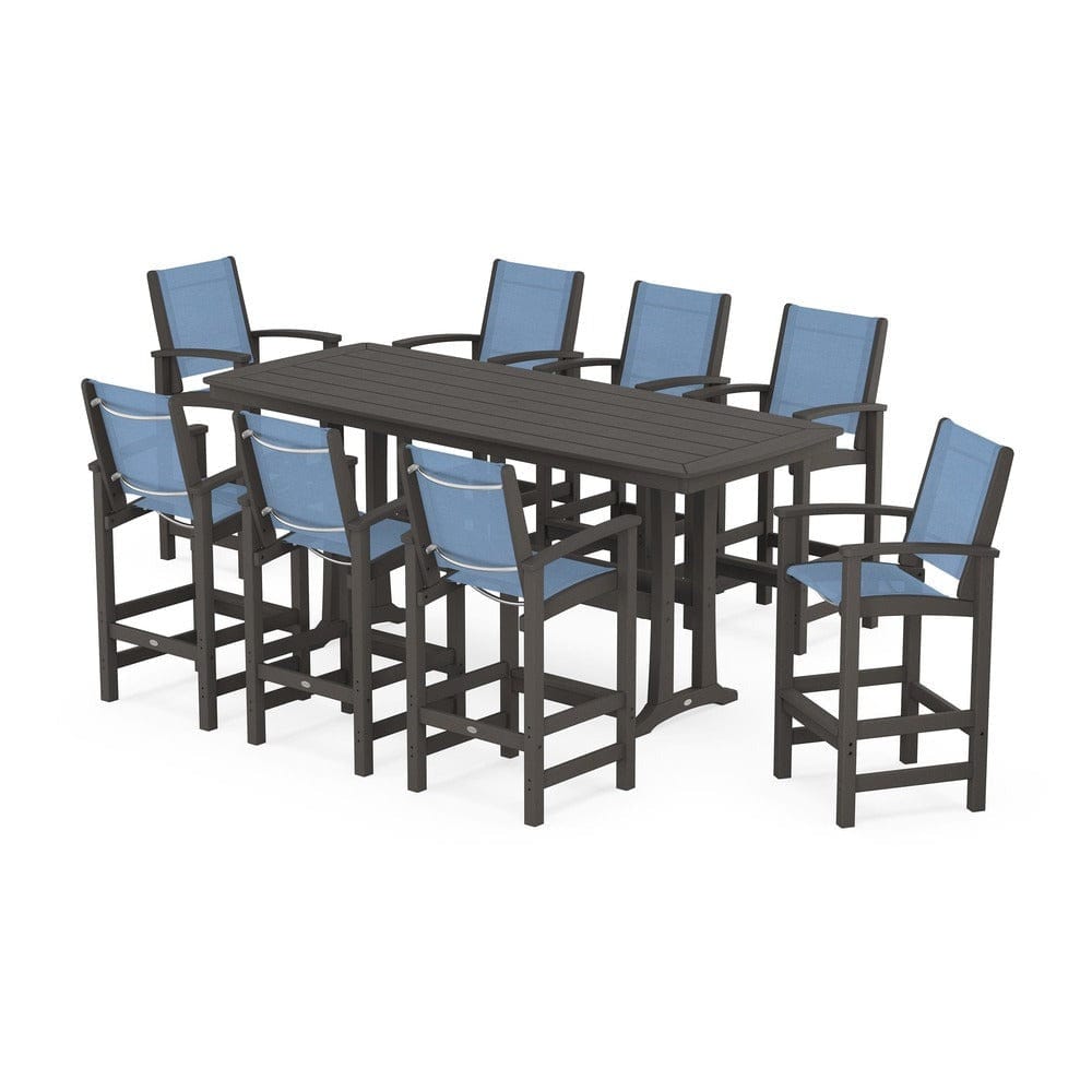 POLYWOOD® - Coastal 9-Piece Bar Set with Trestle Legs - PWS1948 Outdoor Furniture POLYWOOD®