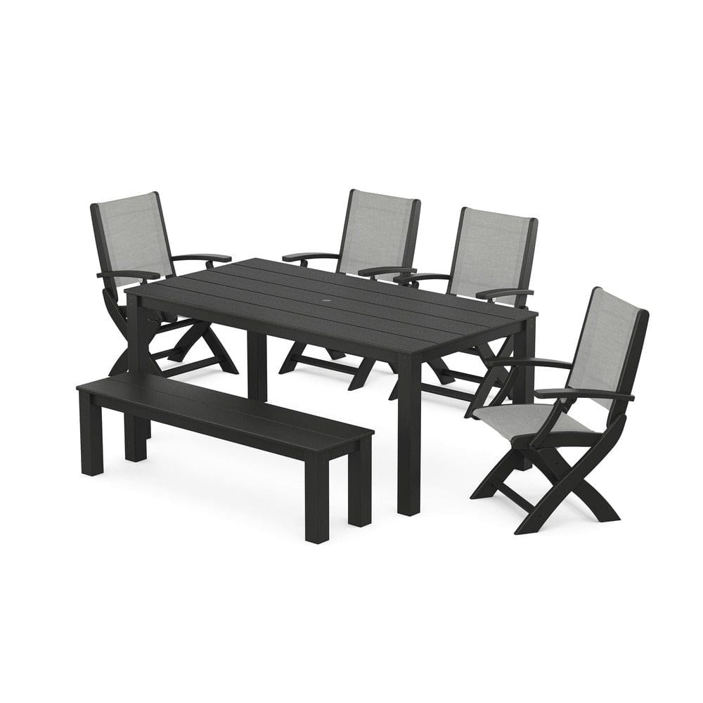 POLYWOOD® - Coastal Folding Chair 6-Piece Parsons Dining Set with Bench - PWS2272