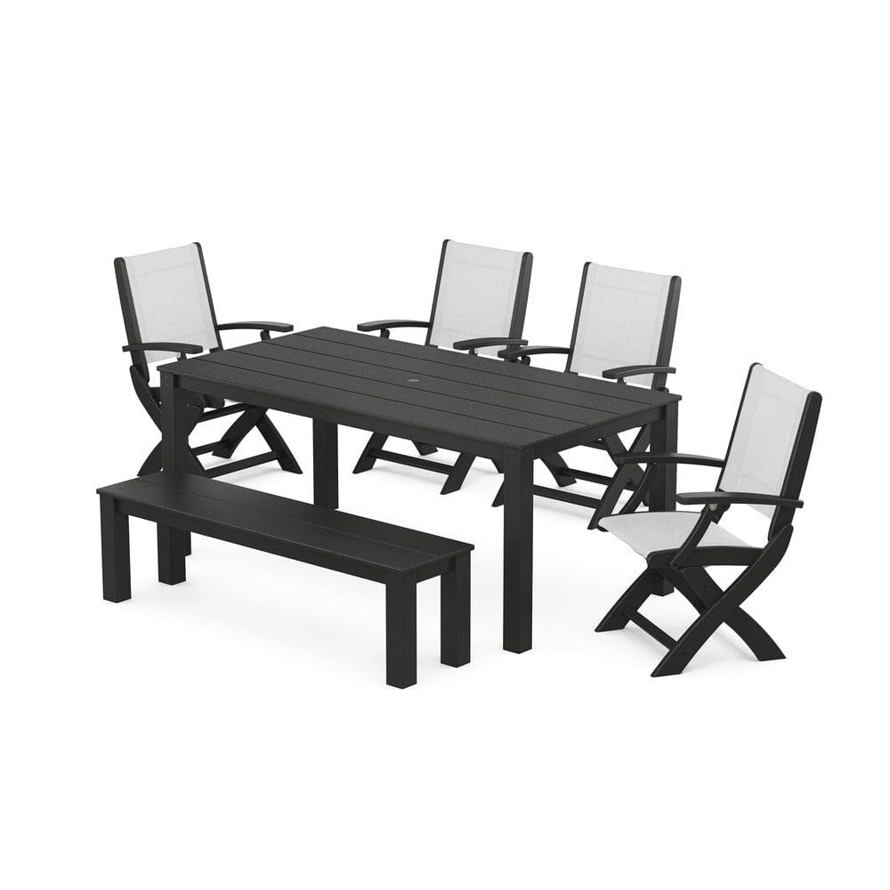 POLYWOOD® - Coastal Folding Chair 6-Piece Parsons Dining Set with Bench - PWS2272