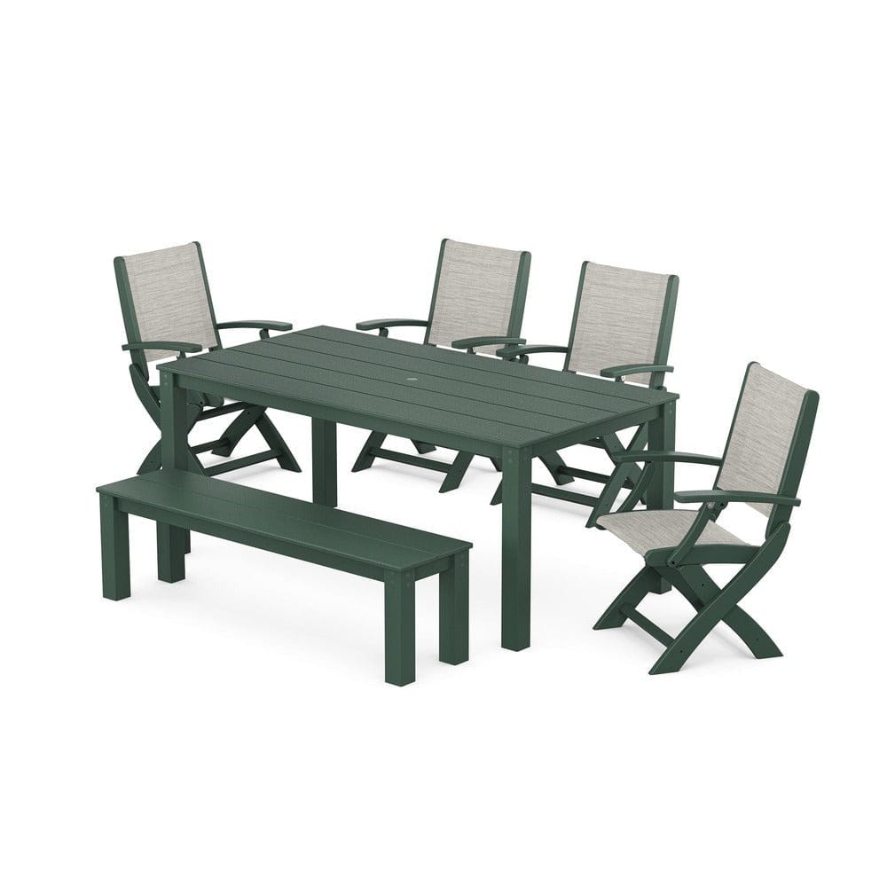 POLYWOOD® - Coastal Folding Chair 6-Piece Parsons Dining Set with Bench - PWS2272
