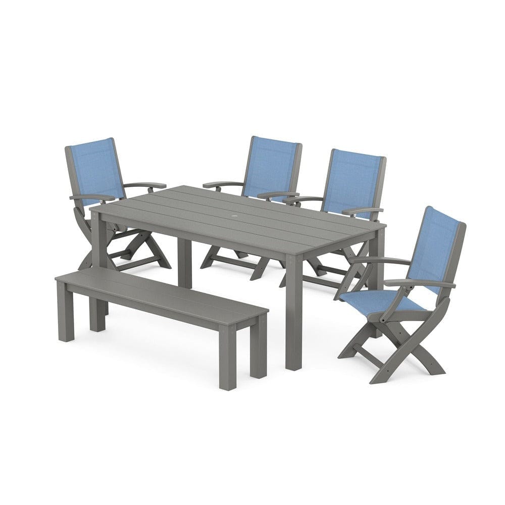 POLYWOOD® - Coastal Folding Chair 6-Piece Parsons Dining Set with Bench - PWS2272