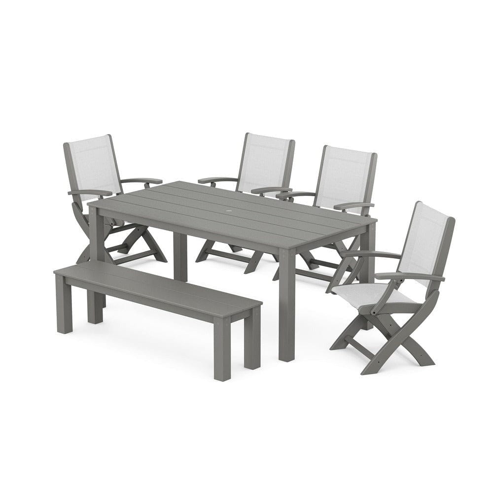 POLYWOOD® - Coastal Folding Chair 6-Piece Parsons Dining Set with Bench - PWS2272