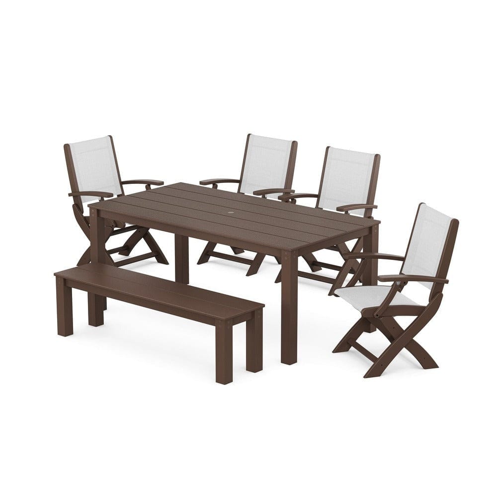 POLYWOOD® - Coastal Folding Chair 6-Piece Parsons Dining Set with Bench - PWS2272