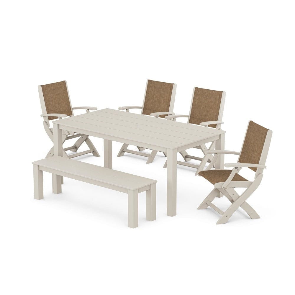 POLYWOOD® - Coastal Folding Chair 6-Piece Parsons Dining Set with Bench - PWS2272