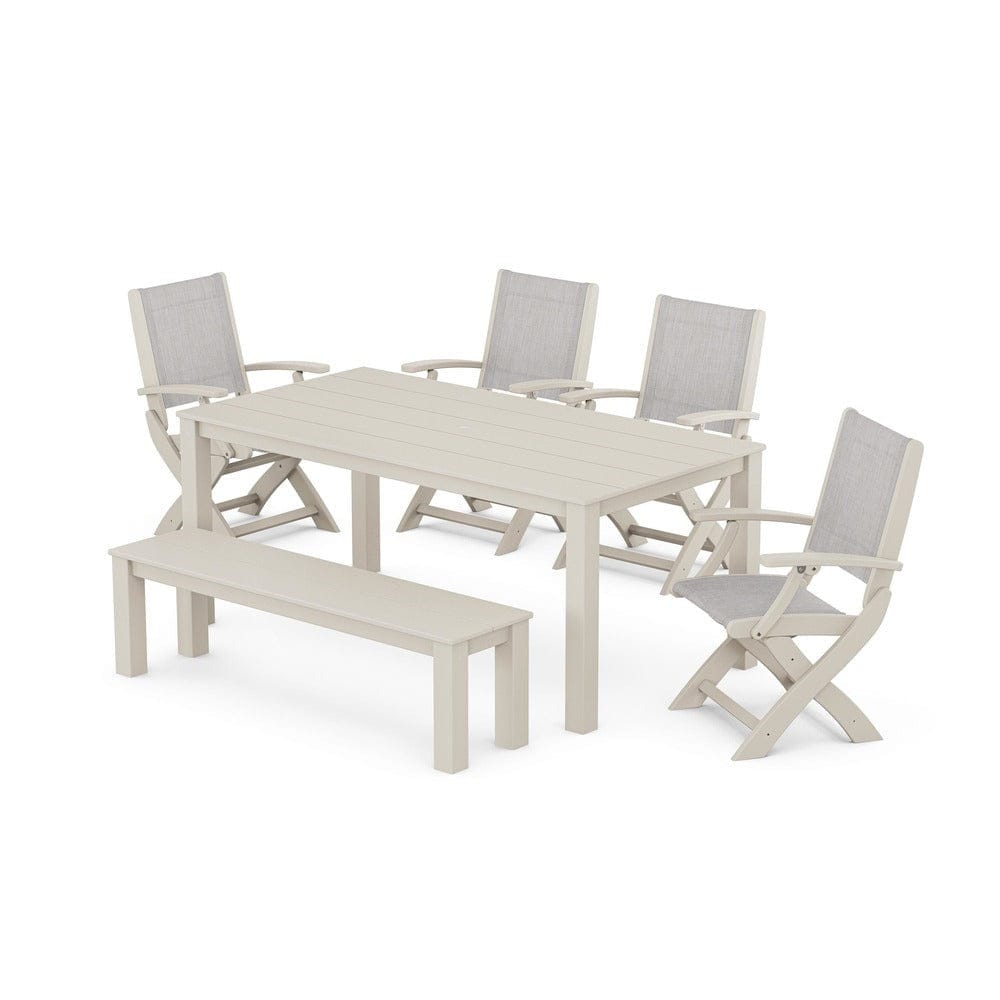 POLYWOOD® - Coastal Folding Chair 6-Piece Parsons Dining Set with Bench - PWS2272