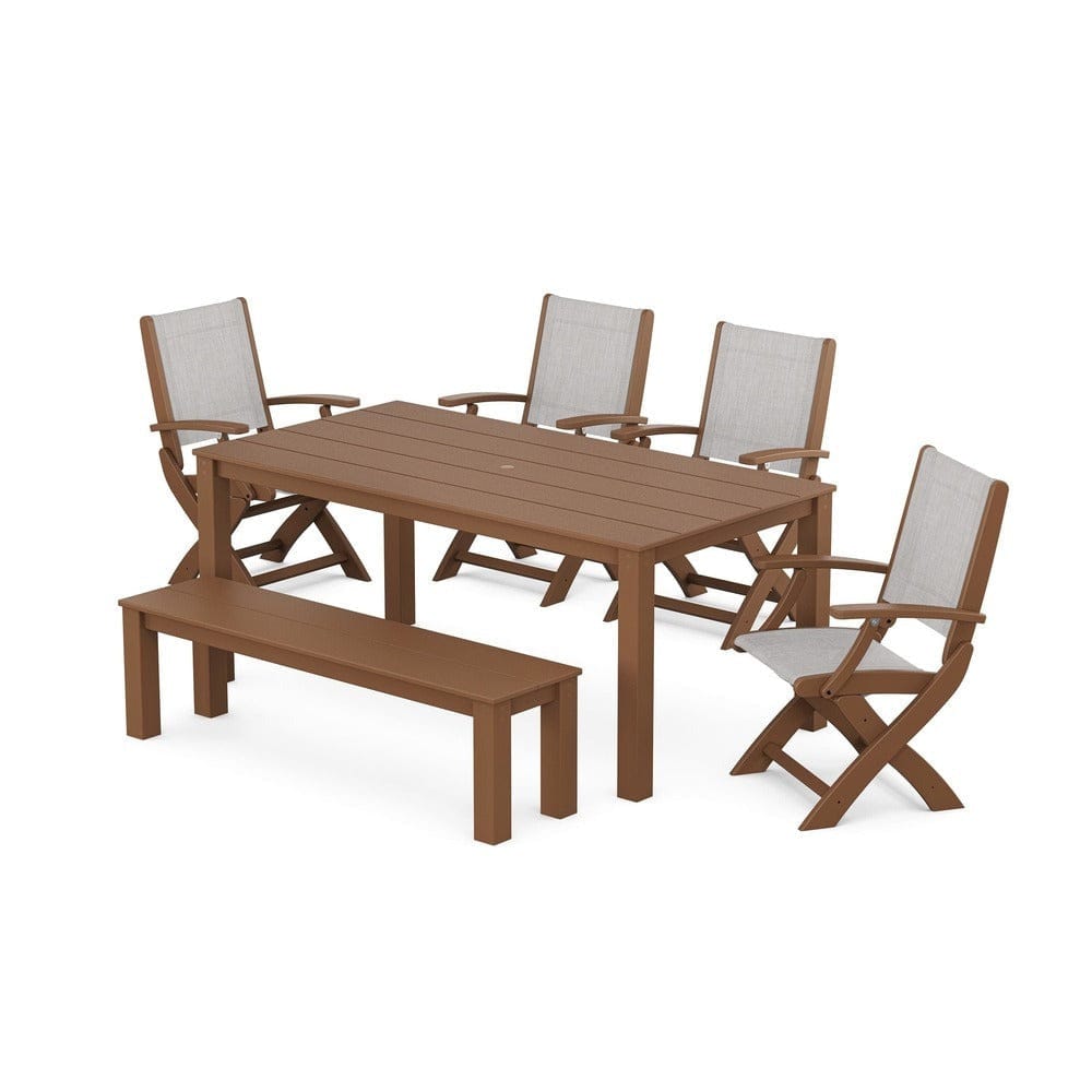 POLYWOOD® - Coastal Folding Chair 6-Piece Parsons Dining Set with Bench - PWS2272