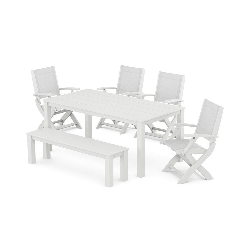 POLYWOOD® - Coastal Folding Chair 6-Piece Parsons Dining Set with Bench - PWS2272