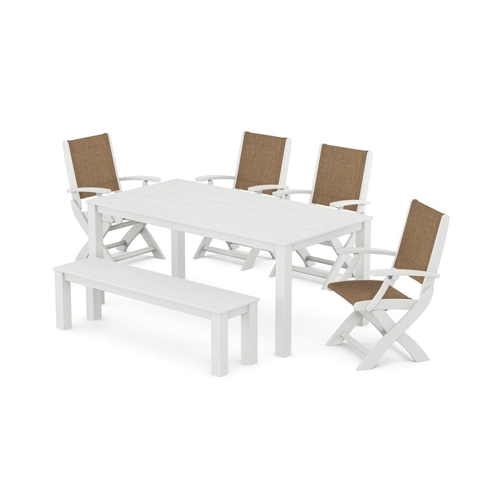 POLYWOOD® - Coastal Folding Chair 6-Piece Parsons Dining Set with Bench - PWS2272