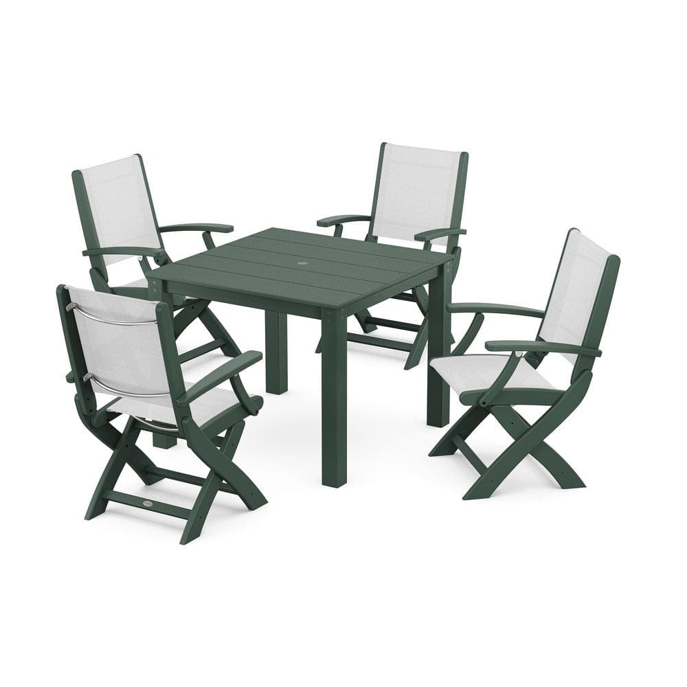 POLYWOOD® - Coastal Folding Chair 5-Piece Parsons Dining Set - PWS2274 Outdoor Furniture POLYWOOD®