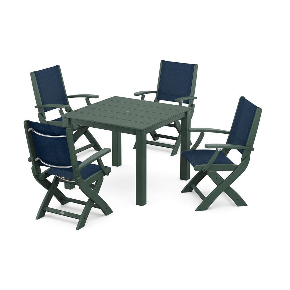 POLYWOOD® - Coastal Folding Chair 5-Piece Parsons Dining Set - PWS2274 Outdoor Furniture POLYWOOD®