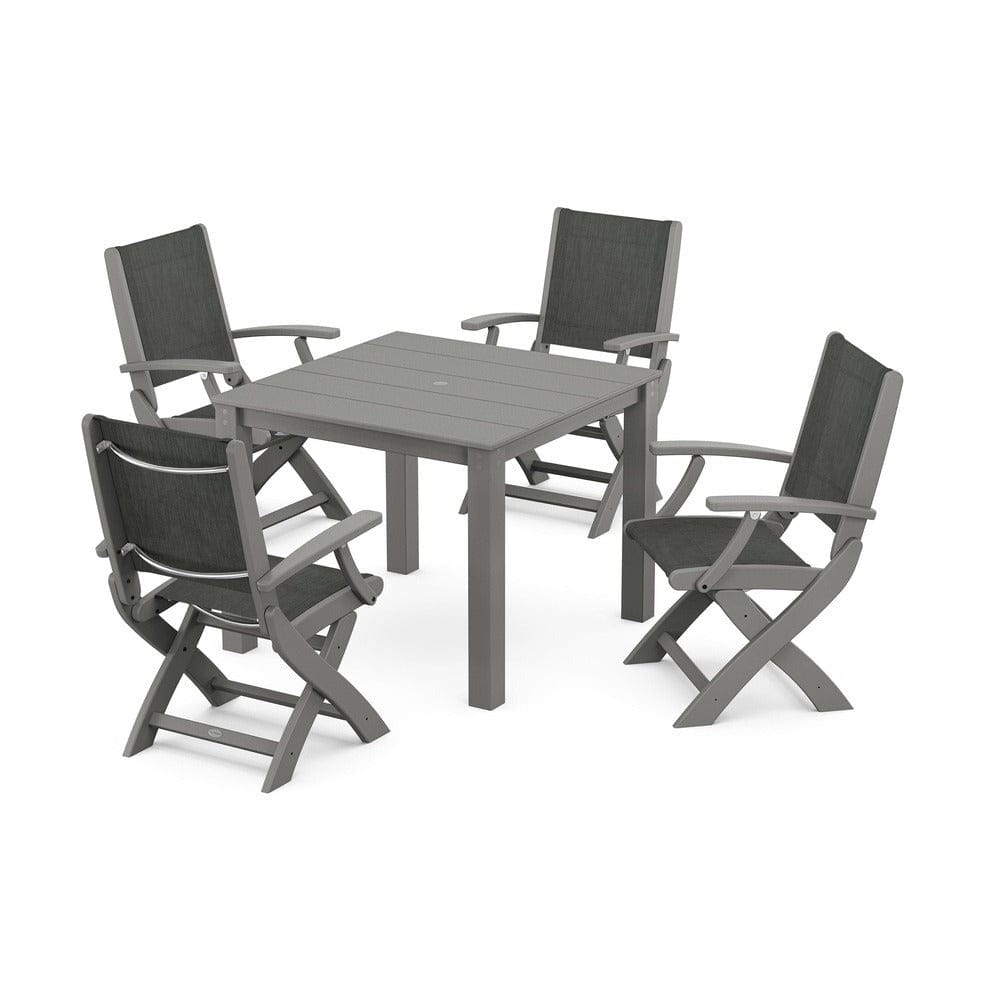 POLYWOOD® - Coastal Folding Chair 5-Piece Parsons Dining Set - PWS2274 Outdoor Furniture POLYWOOD®