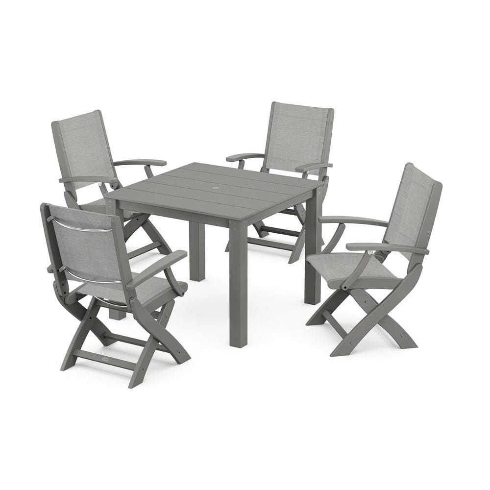 POLYWOOD® - Coastal Folding Chair 5-Piece Parsons Dining Set - PWS2274 Outdoor Furniture POLYWOOD®