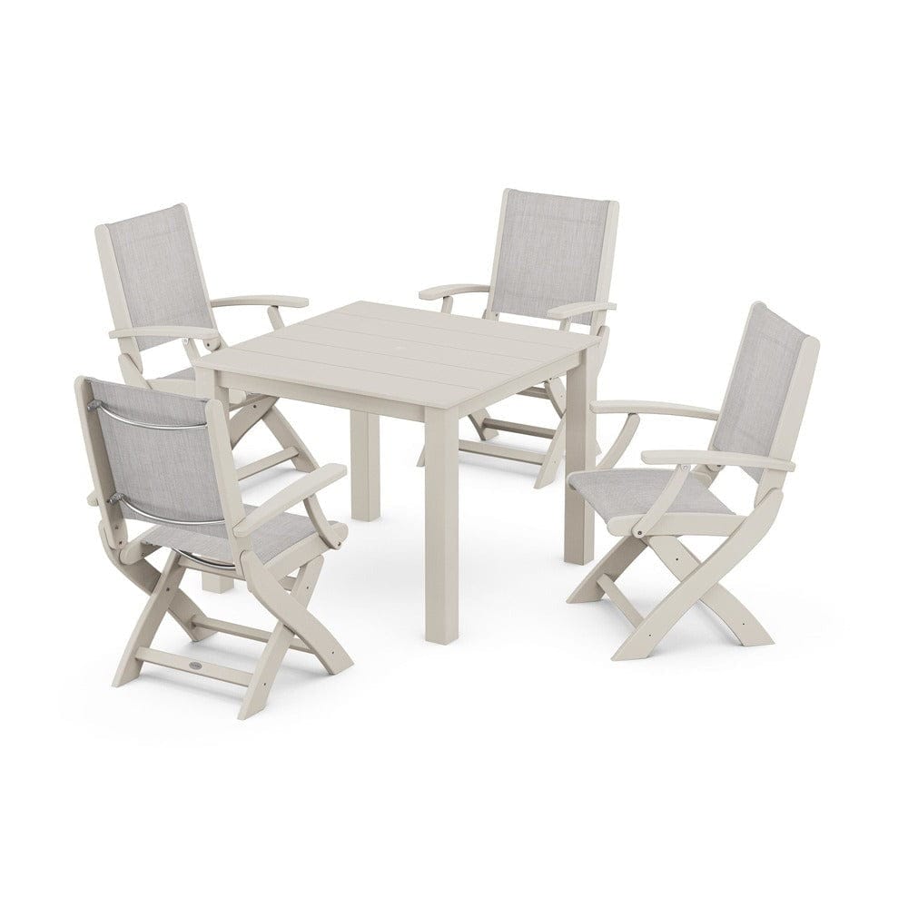 POLYWOOD® - Coastal Folding Chair 5-Piece Parsons Dining Set - PWS2274 Outdoor Furniture POLYWOOD®