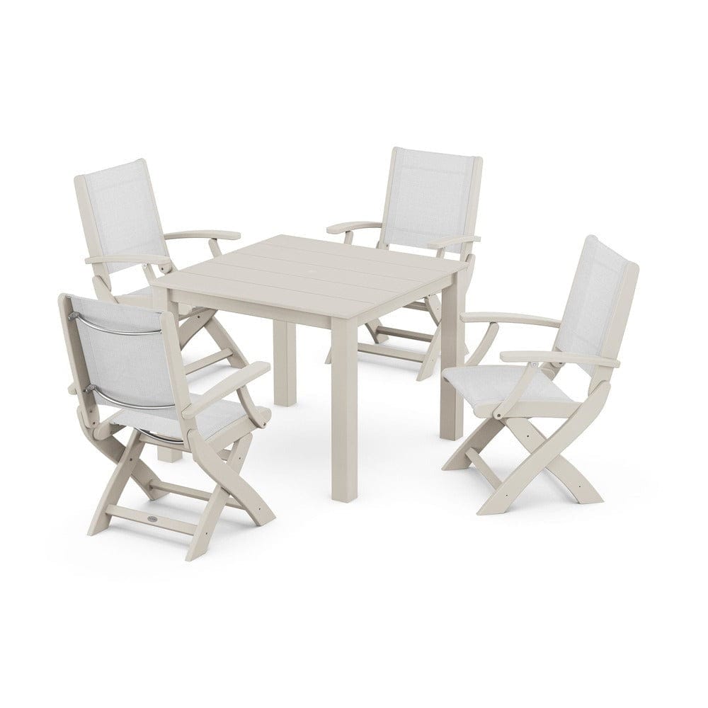 POLYWOOD® - Coastal Folding Chair 5-Piece Parsons Dining Set - PWS2274 Outdoor Furniture POLYWOOD®