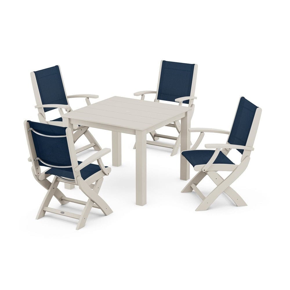POLYWOOD® - Coastal Folding Chair 5-Piece Parsons Dining Set - PWS2274 Outdoor Furniture POLYWOOD®